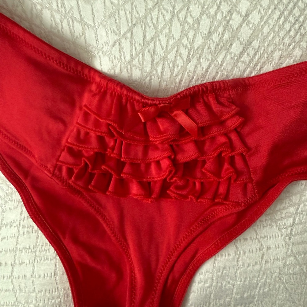 Red Ruffled Bikini Bottom - Picture 4 of 9